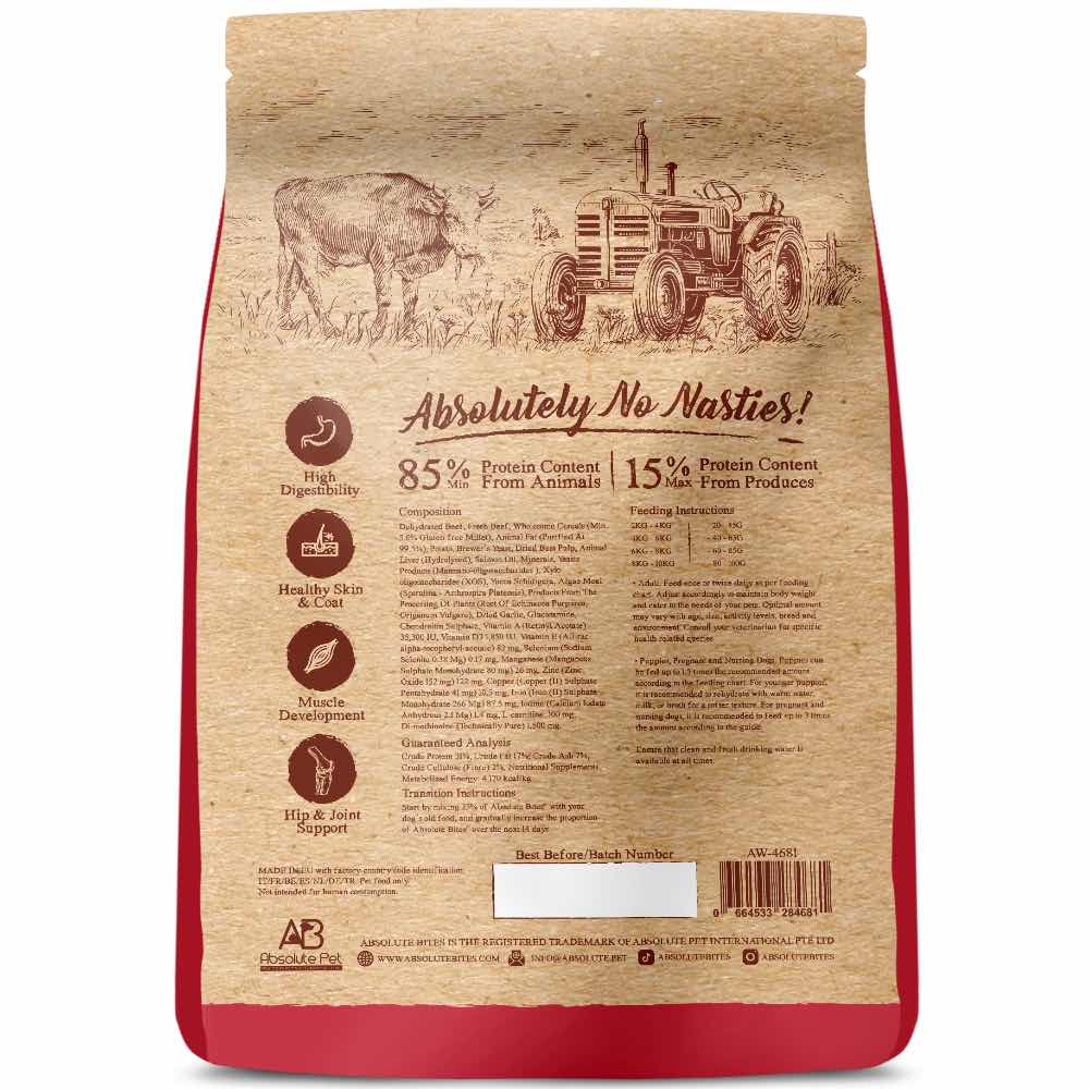 40% OFF+FREE TREATS: Absolute Bites Wild Age Beef & Potato Dry Dog Food