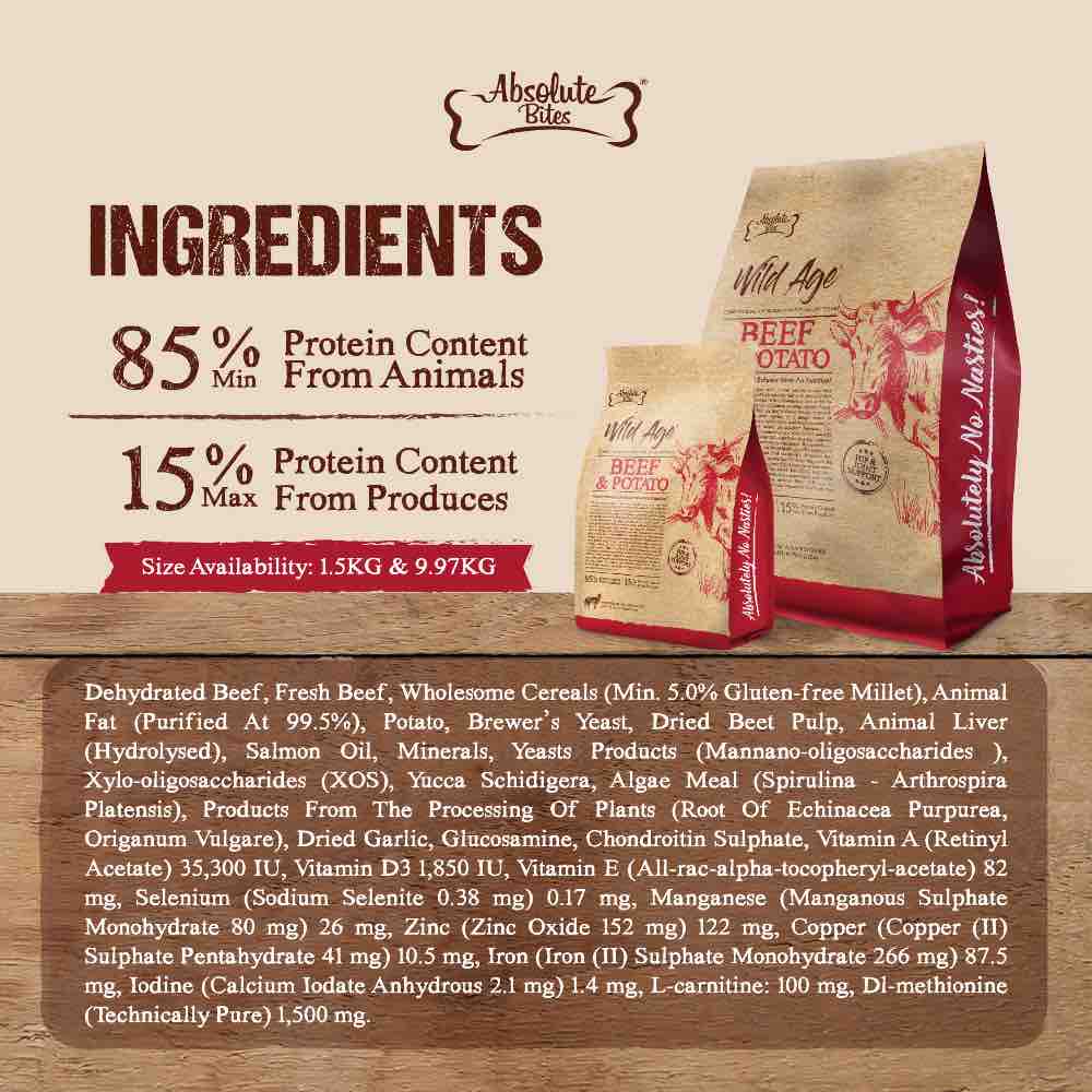 40% OFF+FREE TREATS: Absolute Bites Wild Age Beef & Potato Dry Dog Food