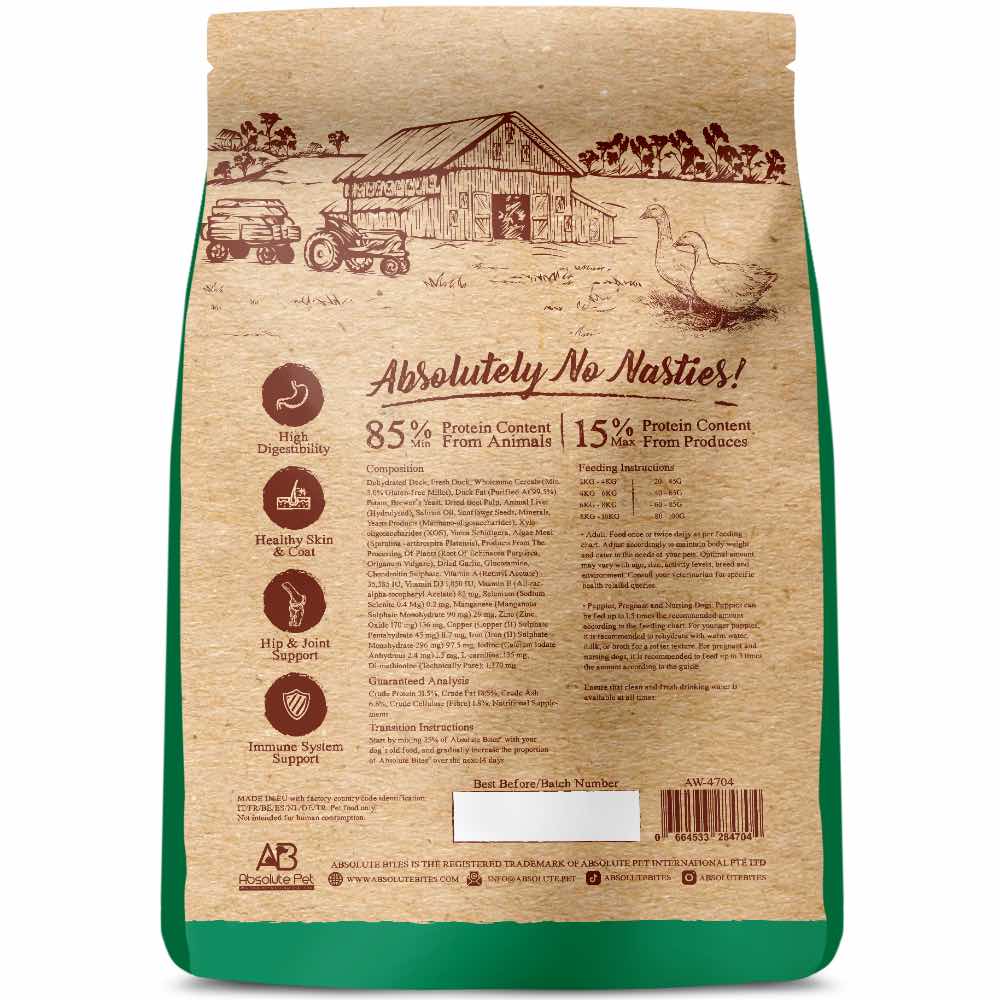 40% OFF+FREE TREATS: Absolute Bites Wild Age Duck & Potato Dry Dog Food