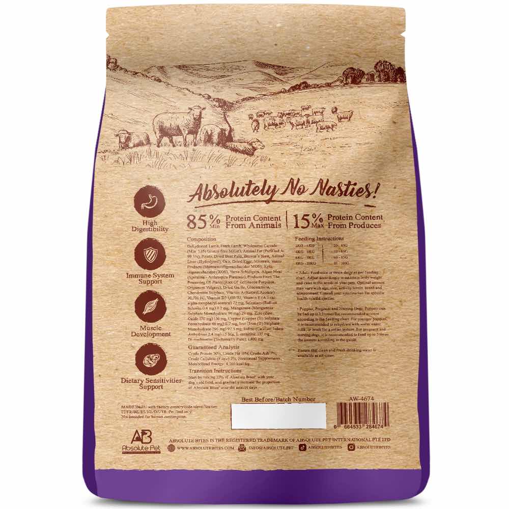 40% OFF+FREE TREATS: Absolute Bites Wild Age Lamb & Potato Dry Dog Food