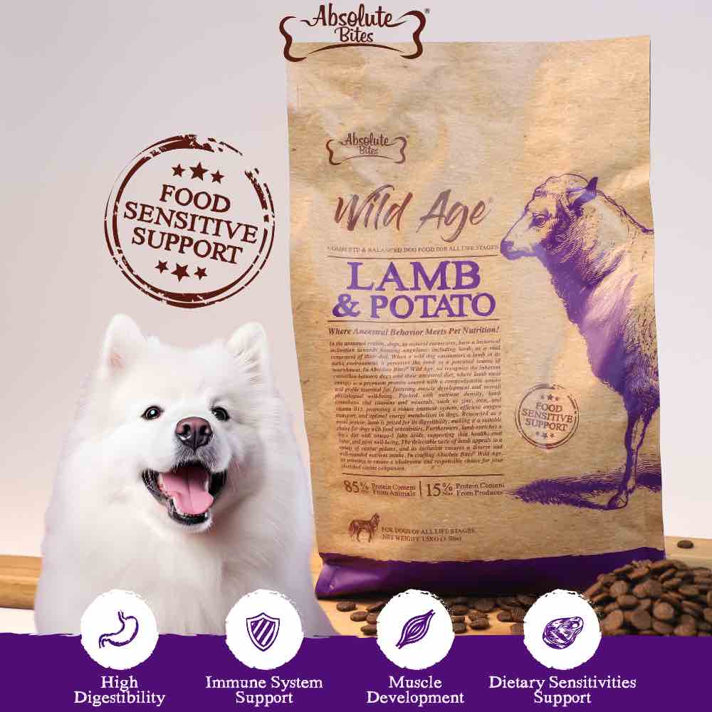 40% OFF+FREE TREATS: Absolute Bites Wild Age Lamb & Potato Dry Dog Food