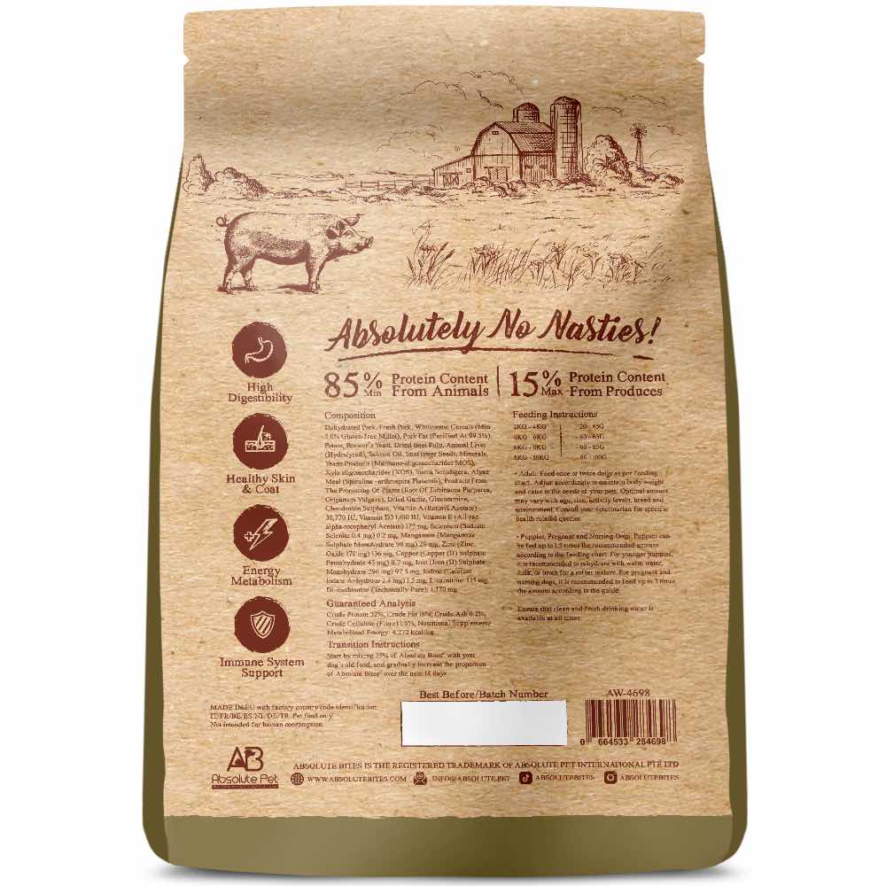 40% OFF+FREE TREATS: Absolute Bites Wild Age Pork & Potato Dry Dog Food
