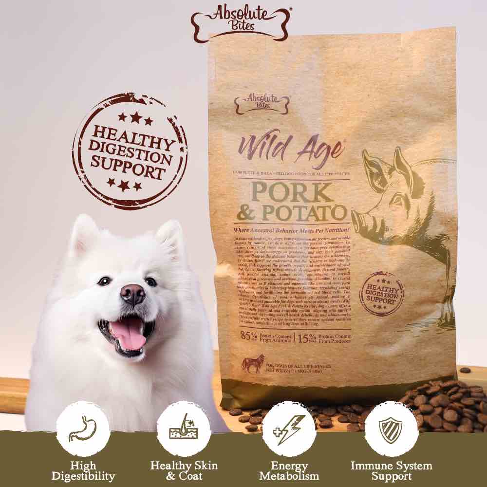 40% OFF+FREE TREATS: Absolute Bites Wild Age Pork & Potato Dry Dog Food