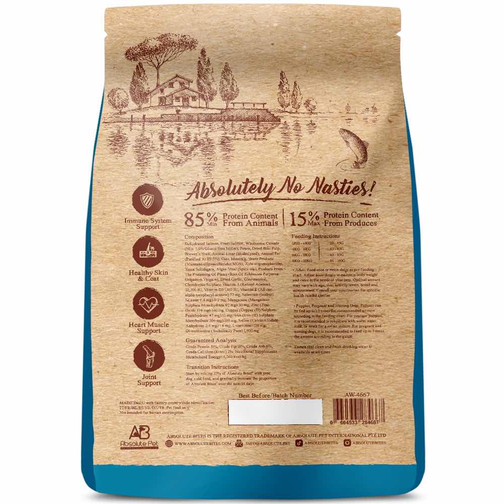 40% OFF+FREE TREATS: Absolute Bites Wild Age Salmon & Potato Complete Dry Dog Food