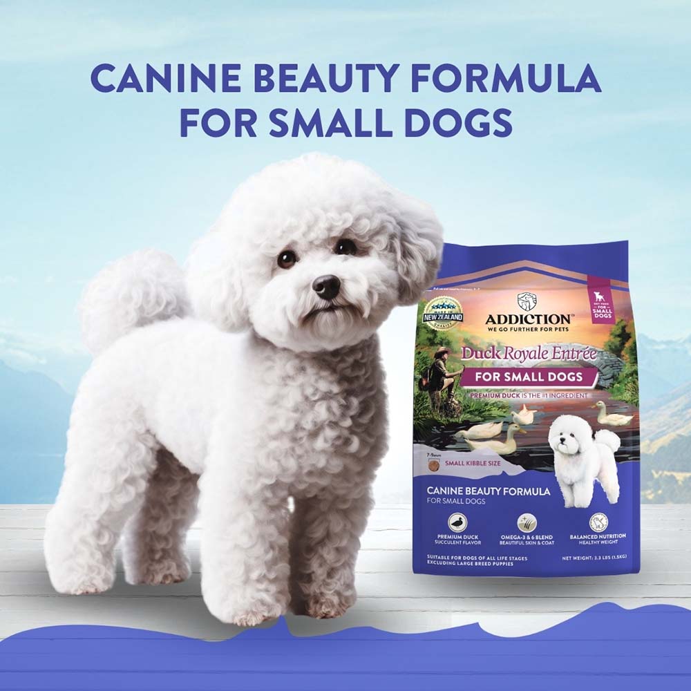 15% OFF/FREE TREATS: Addiction Duck Royale Entree Grain-Free Small Breed Dry Dog Food 1.5kg