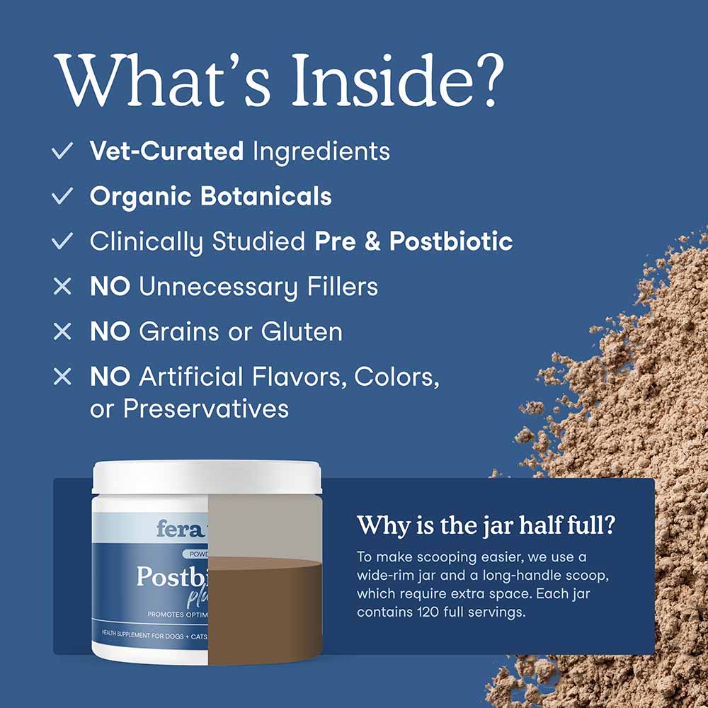 Fera Pets Organic Postbiotics Plus Supplement Powder For Cats & Dogs 2.12oz
