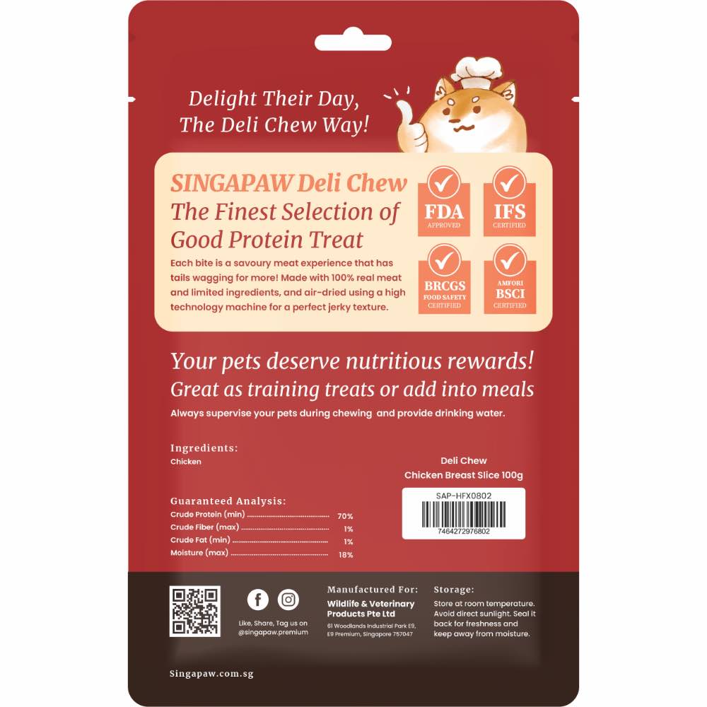 15% OFF (Exp Jan26): Singapaw Deli Chew Chicken Breast Slice Dog Treats 100g